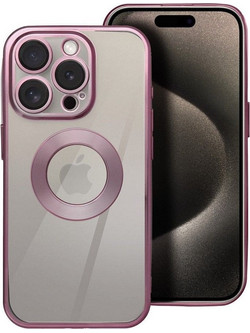 Forcell iPhone 15 Pro Max Glam Shockproof Θήκη Σιλικόνης Διάφανη - Rose Pink