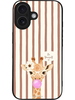 Sonique Stripe Stories Series Back Cover Brown (iPhone 16) με Σχέδιο «Καμηλοπάρδαλη με Τσιχλόφουσκα»