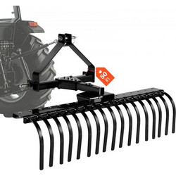 VEVOR 127 cm Lanscape Rock Rake, 3-Point Tow Behind Landscape Rake με 17 Steel Tines, Fit Category 1 Tractors, Rightable angle, Heavy Duty Lan Dethatcher Rake for Grass Branch Debris