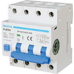 ΡΕΛΕ RCBO ΤΕΤΡΑΠΟΛΙΚΟ 20A 6kA 100mA 3P+N C GACIA TYPE A