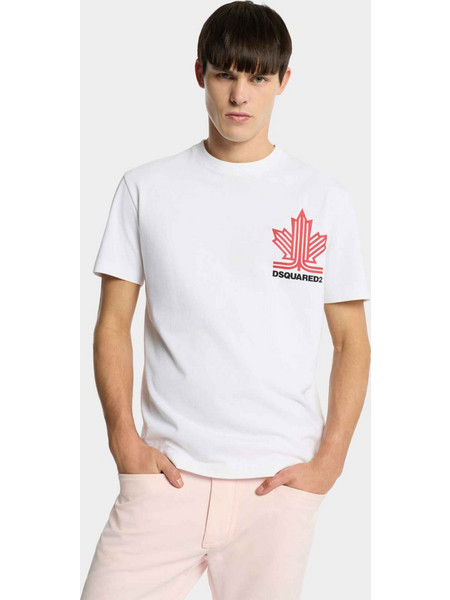 Dsquared2 T-shirt Ski Leaf cool fit λευκό βαμβακερό