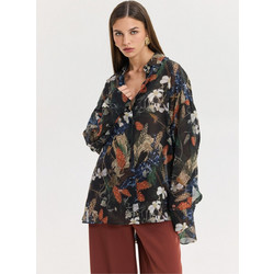 Hemithea Heather Oversized Γυναικείο Πουκάμισο Botanical Print Dark Blue