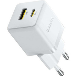 Baseus Palm Φορτιστής με USB-A/USB-C και Καλώδιο USB-C 30W PD/QC 3.0 Λευκός