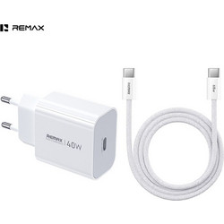 Φορτιστής REMAX Huiying GaN CA10(C40W) 40W USB-C με Καλώδιο USB-C σε USB-C Λευκό
