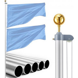 VEVOR Flag κοντάρι, 6,09 m Κιτ βαρέως τύπου τμηματικού κοντάρι σημαίας για εξωτερικό σπίτι στο έδαφος, εξαιρετικά παχύ κιτ κοντάρι σημαίας αλουμινίου εξωτερικού χώρου με μανίκι εδάφους PVC για αυλή, ο