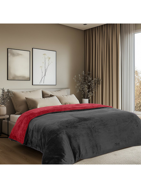 Beauty Home Παπλωματοθήκη υπέρδιπλη διπλής όψεως Art 11602 Jacquard fleece 700gsm Fiesta Plus 220x240 Μαύρο,Κόκκινο