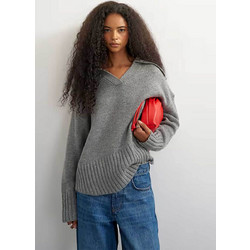 Topshop Fay Γυναικεία Πλεκτή Μπλούζα με Γιακά Γκρι 31001416