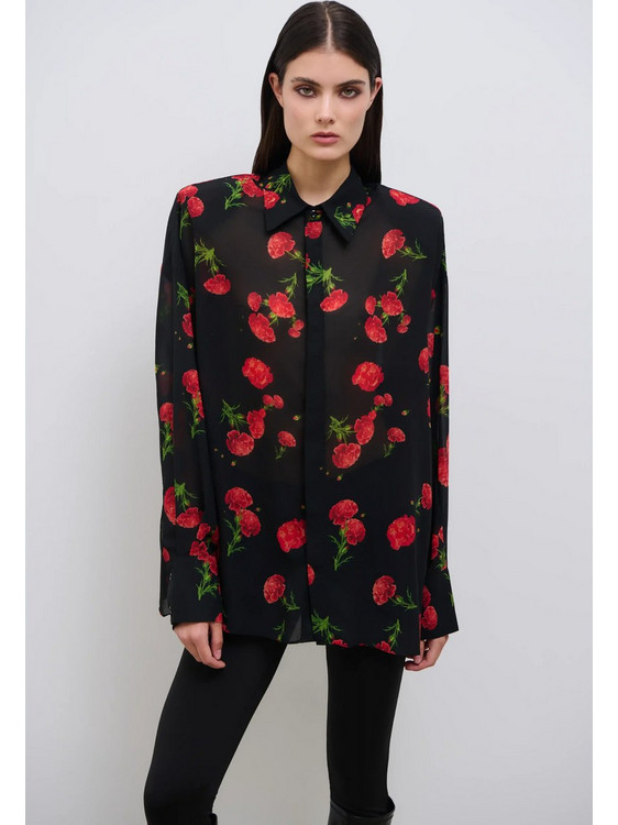 Combos Knitwear Carnation Dream Γυναικείο Πουκάμισο Μαύρο W7DKSH0038