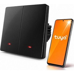 Qoltec 52708 Smart 2-Gang Light Switch | Wi-Fi | Timer | Tuya | Smart life | Black