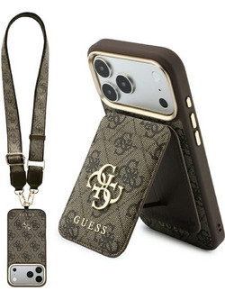 Guess 4G Wallet & Strap MagSafe Θήκη με Πορτοφόλι και Λουράκι Brown (iPhone 18 Pro / 17 Pro)