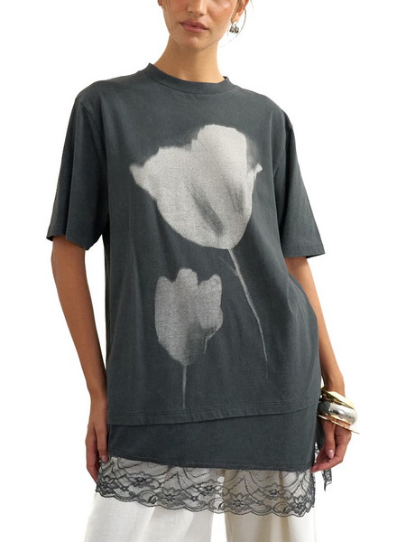 TOPSHOP WOMEN T-SHIRT BRIT ASYMMETRIC LACE FLORAL