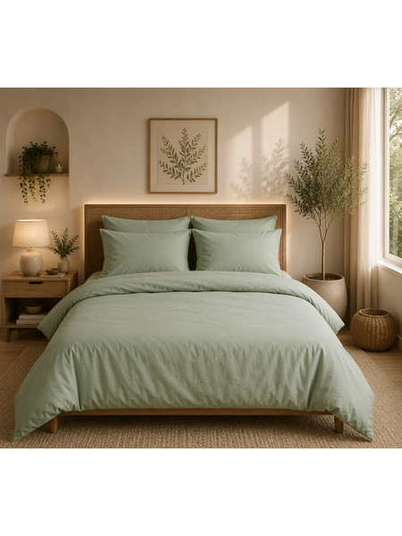 Σετ Παπλωματοθήκη Μονόχρωμη Σχ. Rainbow poly/cotton Olive 220x240cm Flamingo