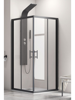 Karag Flora 100 BLACK Μαύρη Καμπίνα Ντουζιέρας Μπάνιου με Συρόμενη Πόρτα 120Χ130Χ190cm Clear Glass