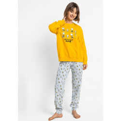 Admas Snoopy Mood Winter Σετ Γυναικείες Πιτζάμες Χειμωνιάτικες Βαμβακερές Κίτρινες