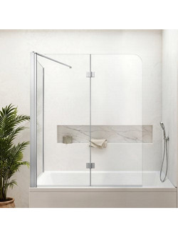 VEVOR Bathtub Shower Door 700/1200 x 1400mm Semi-Frameless Bi-Fold Tub Door, 6 mm Clear Tempered Glass, Easy-Clean Nano Coating, 180 Folding, 1 Fixed and 2 Foldable Panels, for Bathroom Tub, Silver