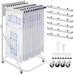 VEVOR Blueprint Storage Rack, Steel, Mobile Adjustable Blueprint Holder with 6 Pack of 610 mm Aluminum Clamps, 4 Wheels, Display Rack Storage Organizer Stand, for File Display Plan Poster Office Home