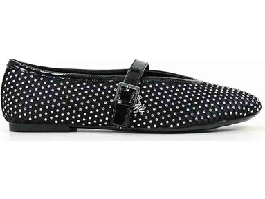 Μπαλαρινες Karo Gemstone Net Mary Jane KL40177 s0s-black satin textile w/silver