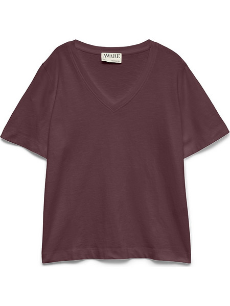 AWARE BY VERO MODA AWCORDELIA SS V-NECK T-SHIRT 10346502-Catawba Grape RedWine