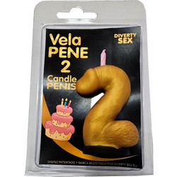 DIABLO PICANTE - PENIS CANDLE IN THE SHAPE OF THE NUMBER 2 GOLD COLOR