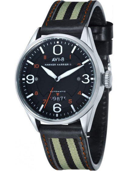 AVI-8 Hawker Harrier II Ανδρικό Ρολόι Αυτόματο με Μαύρο Δερμάτινο Λουράκι AV-4040-01