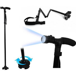 Trusty Cane Μπαστούνι Μονόποδο Αλουμινίου Σπαστό & Πτυσσόμενο με Φακό 84-93cm