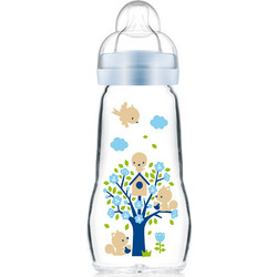 Mam Feel Good Γυάλινο Μπιμπερό με Θηλή Σιλικόνης 2m+ Blue Birds 260ml