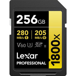 Lexar Professional 1800x Gold Series SDXC 256GB Class 10 U3 V60 UHS-II 280MB/s
