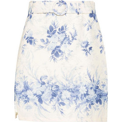 TWINSET Μίνι Φούστα Λινή Ψηλόμεση A-Γραμμή Floral Λευκή Γαλάζια 241TT2425-11679