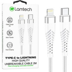 Lamtech HQ UNBREAKABLE Braided USB-C to Lightning Cable 2m White LAM023640
