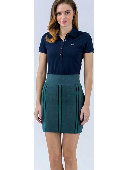 Lacoste Μίνι Φούστα Πλεκτή Ψηλόμεση Pencil Ριγέ Πετρόλ JF9292