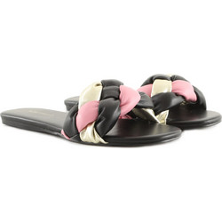 Nine West LULA Δερμάτινα Γυναικεία Σανδάλια Μαύρα Ροζ