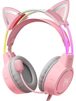 Onikuma X15 Pro Cat Ears Gaming Headset Over Ear Pink