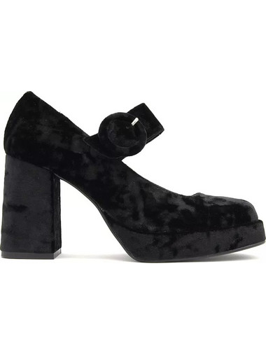 Divine Follie Γόβες Suede με Χοντρό Ψηλό Τακούνι Μπαρέτα & Φιάπα Μαύρες DVN-59-731