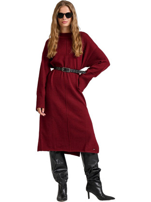 Funky Buddha Midi Καθημερινό Φόρεμα Πλεκτό Μπορντό FBL010-106-13