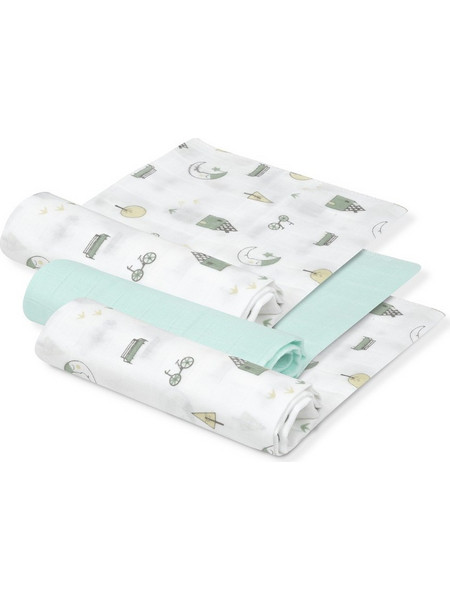 Interbaby Πάνες Αγκαλιάς Πράσινο Mint Λευκές 70x55cm 3τμχ