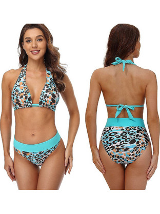 SUMMERtiempo Bikini Set Τριγωνάκι Ψηλόμεσο Animal Print Τιρκουάζ Σομόν 623069
