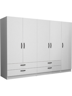 Megapap Πεντάφυλλη Ντουλάπα Ρούχων Victoria Λευκή 250x60x181cm GP100-0093,1