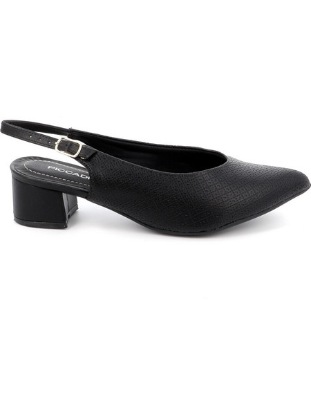 Piccadilly Ανατομικές Γόβες Slingback Δερμάτινες με Χοντρό Χαμηλό Τακούνι Μαύρες 739031-90
