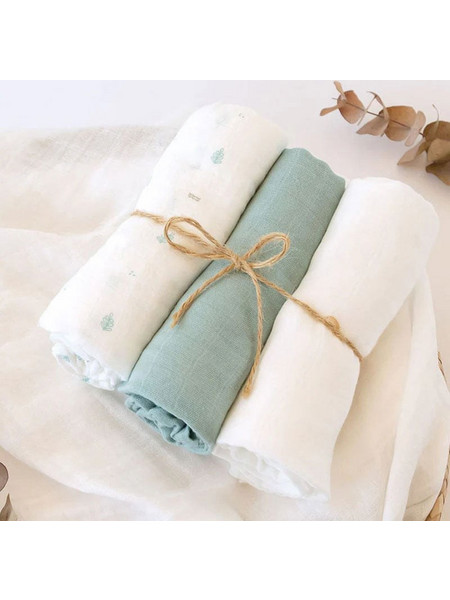 Kiokids Petit Πάνες Αγκαλιάς από Μουσελίνα Πράσινο Mint Λευκές 70x70cm 3τμχ 5294