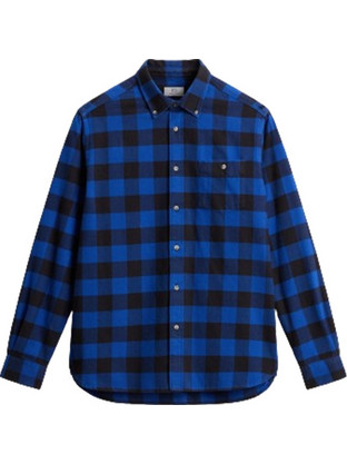 Woolrich Ανδρικό Πουκάμισο Βαμβακερό Καρό Μακρυμάνικο Κανονική Γραμμή Μπλε CFWOSI0090MRUT3104-31147