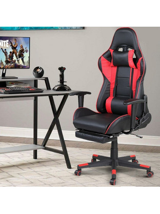 Bakaji Καρέκλα Gaming Δερματίνης με Ρυθμιζόμενα Μπράτσα Μαύρη Κόκκινη 02837447