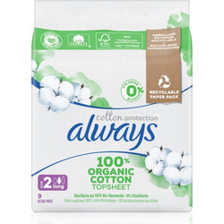Always Cotton Protection Long Μέγεθος 2 Σερβιέτες με Φτερά για Αυξημένη Ροή από 100% Οργανικό Βαμβάκι 9τμχ