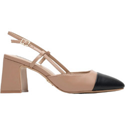 Steve Madden Zeina Γόβες Slingback Δερμάτινες με Χοντρό Ψηλό Τακούνι Μαύρες Nude SM11003126-TNB
