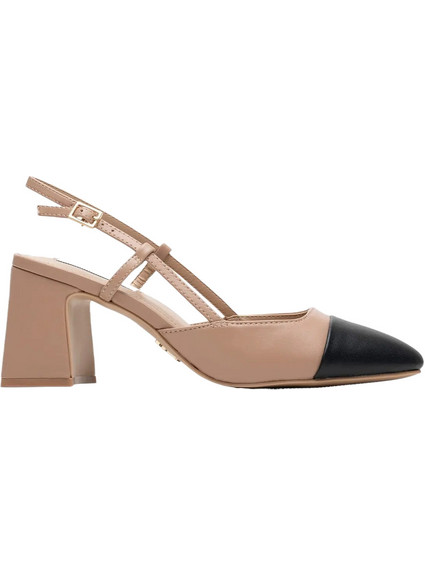 Steve Madden Zeina Γόβες Slingback Δερμάτινες με Χοντρό Ψηλό Τακούνι Μαύρες Nude SM11003126-TNB