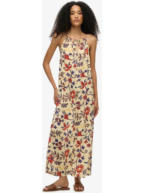 Superdry Beach Cami Midi Καλοκαιρινό Καθημερινό Φόρεμα Floral Μεταξωτό Λευκό W8011954A-F7X