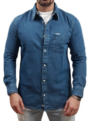 Rebase Ανδρικό Πουκάμισο Τζιν Μακρυμάνικο Slim Fit Μπλε 241-RDS-588