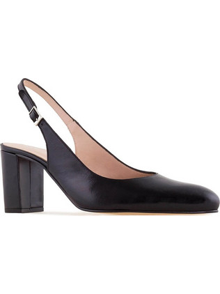 Andres Machado Γόβες Slingback Δερμάτινες με Χοντρό Ψηλό Τακούνι Μαύρες CLAUDIA-01