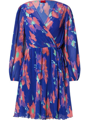 Hugo Mini Φόρεμα για Γάμο / Βάπτιση Floral Κρουαζέ Royal Blue 50533864-970