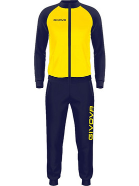 Givova Tuta Cuba Ανδρικό Σετ Φόρμας Fleece με Λάστιχο Navy Μπλε Κίτρινο TR034-0704