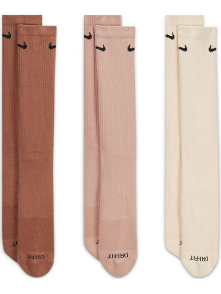 Nike Everyday Ανδρικές Κάλτσες Ψηλές Σομόν Ταμπά Μπεζ 3Pack SX6888-914